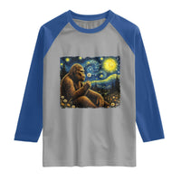 Bigfoot Blowing Dandelion Starry Night Raglan Shirt Cryptid Mythical Creature National Park Monster Gift