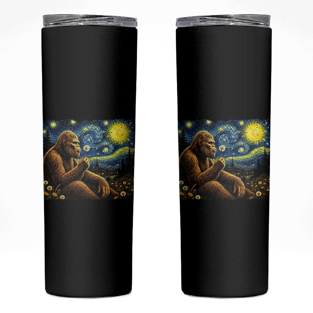 Bigfoot Blowing Dandelion Starry Night Skinny Tumbler Cryptid Mythical Creature National Park Monster Gift