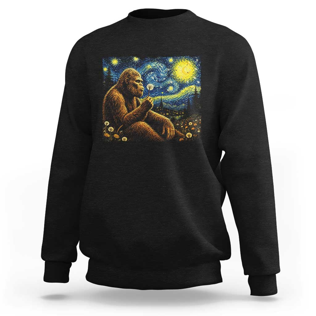 Bigfoot Blowing Dandelion Starry Night Sweatshirt Cryptid Mythical Creature National Park Monster Gift