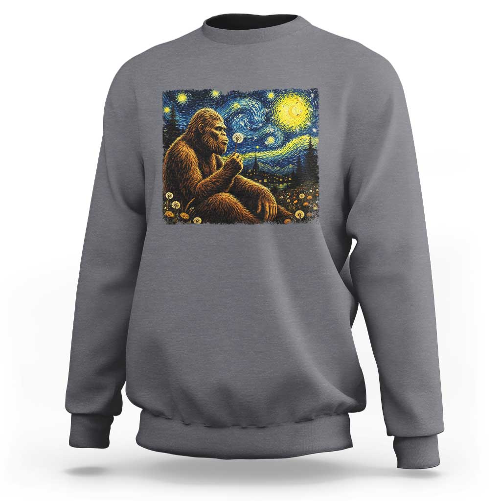 Bigfoot Blowing Dandelion Starry Night Sweatshirt Cryptid Mythical Creature National Park Monster Gift