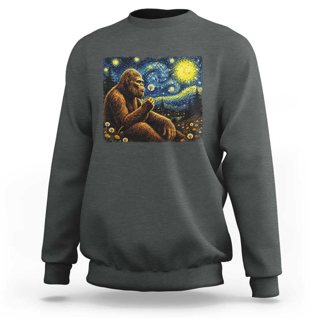 Bigfoot Blowing Dandelion Starry Night Sweatshirt Cryptid Mythical Creature National Park Monster Gift