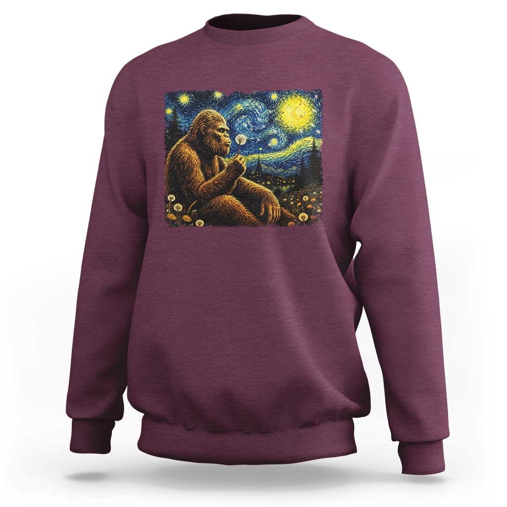 Bigfoot Blowing Dandelion Starry Night Sweatshirt Cryptid Mythical Creature National Park Monster Gift