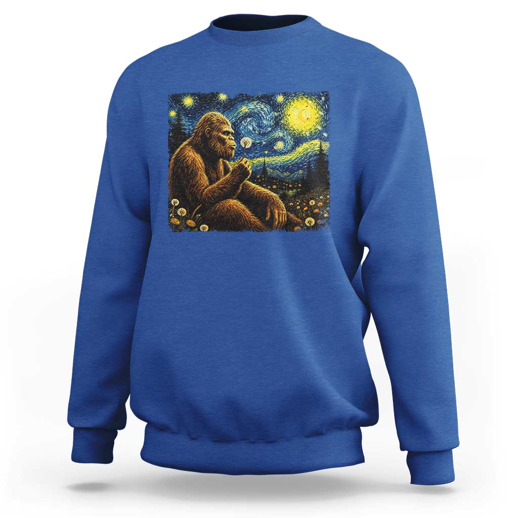 Bigfoot Blowing Dandelion Starry Night Sweatshirt Cryptid Mythical Creature National Park Monster Gift