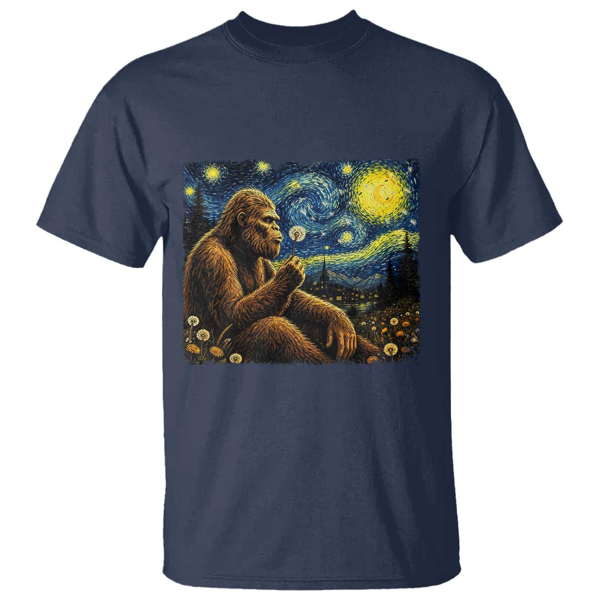 Bigfoot Blowing Dandelion Starry Night T Shirt Cryptid Mythical Creature National Park Monster Gift