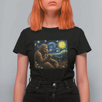 Bigfoot Blowing Dandelion Starry Night T Shirt For Women Cryptid Mythical Creature National Park Monster Gift