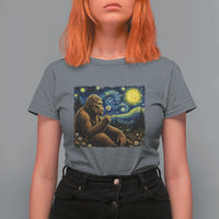 Bigfoot Blowing Dandelion Starry Night T Shirt For Women Cryptid Mythical Creature National Park Monster Gift