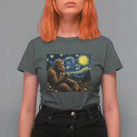 Bigfoot Blowing Dandelion Starry Night T Shirt For Women Cryptid Mythical Creature National Park Monster Gift