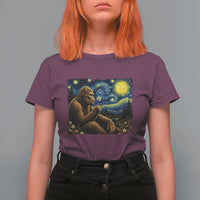 Bigfoot Blowing Dandelion Starry Night T Shirt For Women Cryptid Mythical Creature National Park Monster Gift