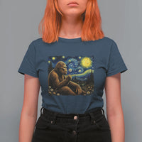 Bigfoot Blowing Dandelion Starry Night T Shirt For Women Cryptid Mythical Creature National Park Monster Gift