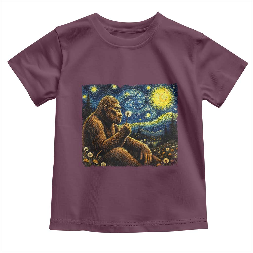 Bigfoot Blowing Dandelion Starry Night Toddler T Shirt Cryptid Mythical Creature National Park Monster Gift