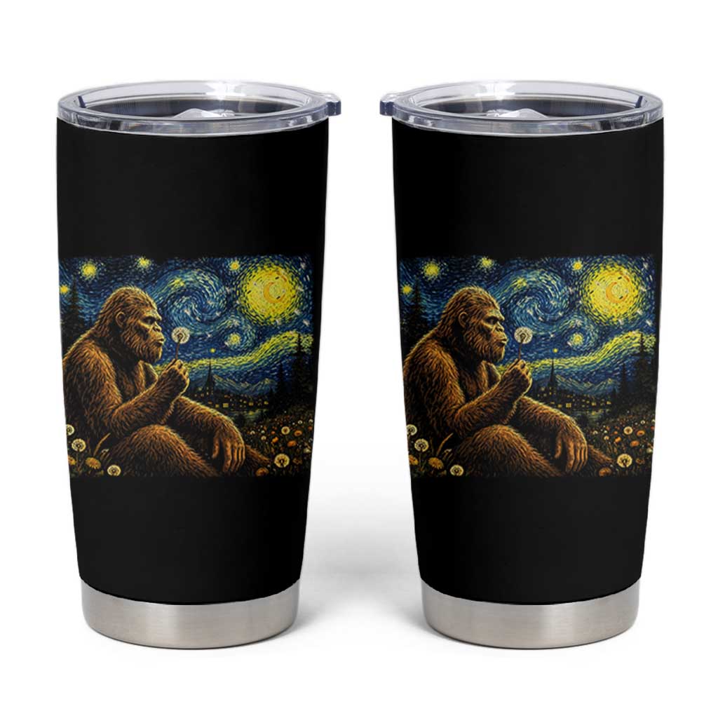 Bigfoot Blowing Dandelion Starry Night Tumbler Cup Cryptid Mythical Creature National Park Monster Gift