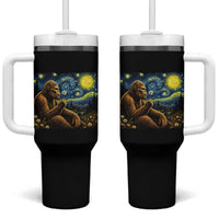 Bigfoot Blowing Dandelion Starry Night Tumbler With Handle Cryptid Mythical Creature National Park Monster Gift