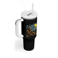 Bigfoot Blowing Dandelion Starry Night Tumbler With Handle Cryptid Mythical Creature National Park Monster Gift
