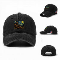 Bigfoot Blowing Dandelion Starry Night Washed Cotton Baseball Cap Cryptid Mythical Creature National Park Monster Gift