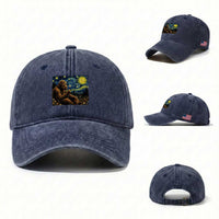 Bigfoot Blowing Dandelion Starry Night Washed Cotton Baseball Cap Cryptid Mythical Creature National Park Monster Gift