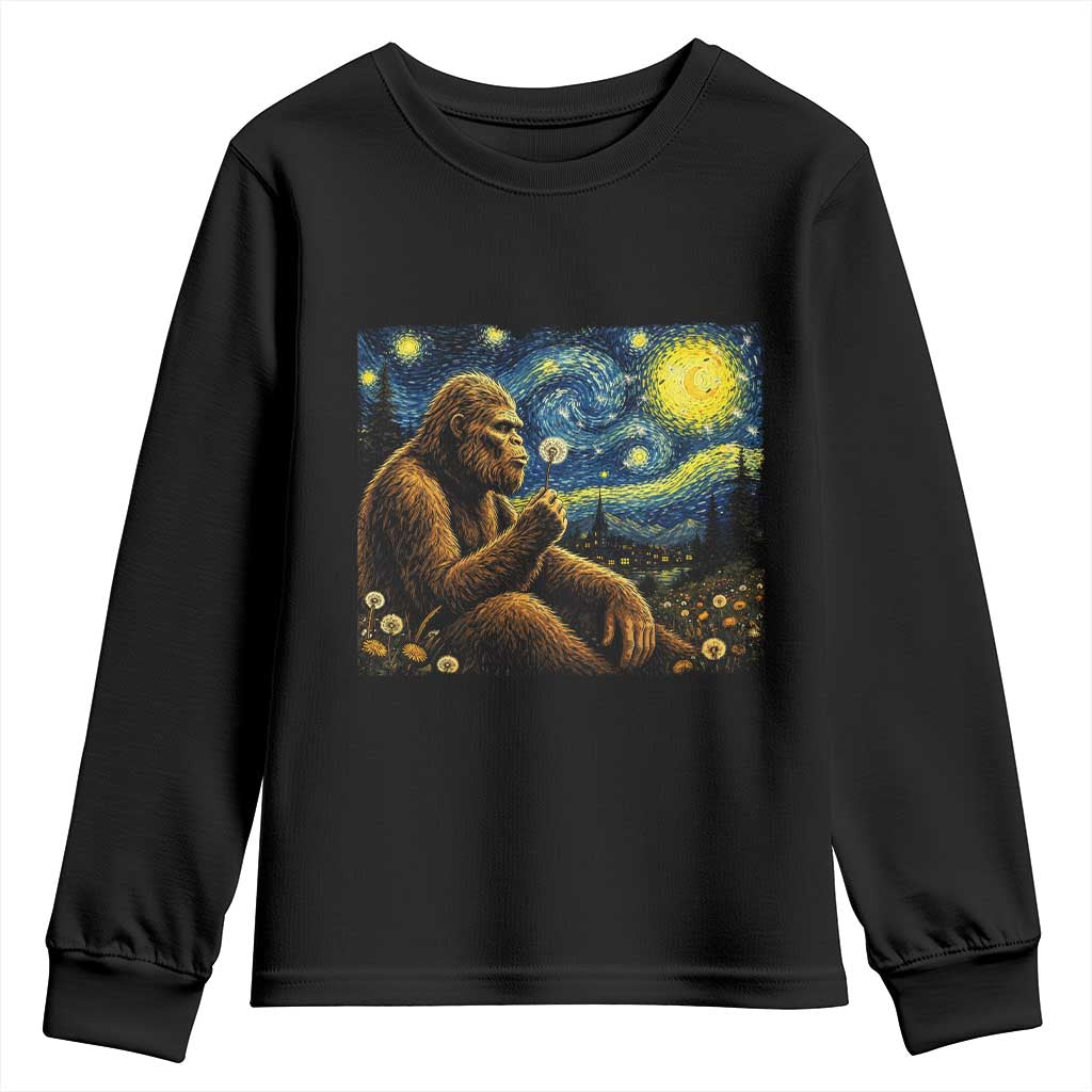Bigfoot Blowing Dandelion Starry Night Youth Sweatshirt Cryptid Mythical Creature National Park Monster Gift
