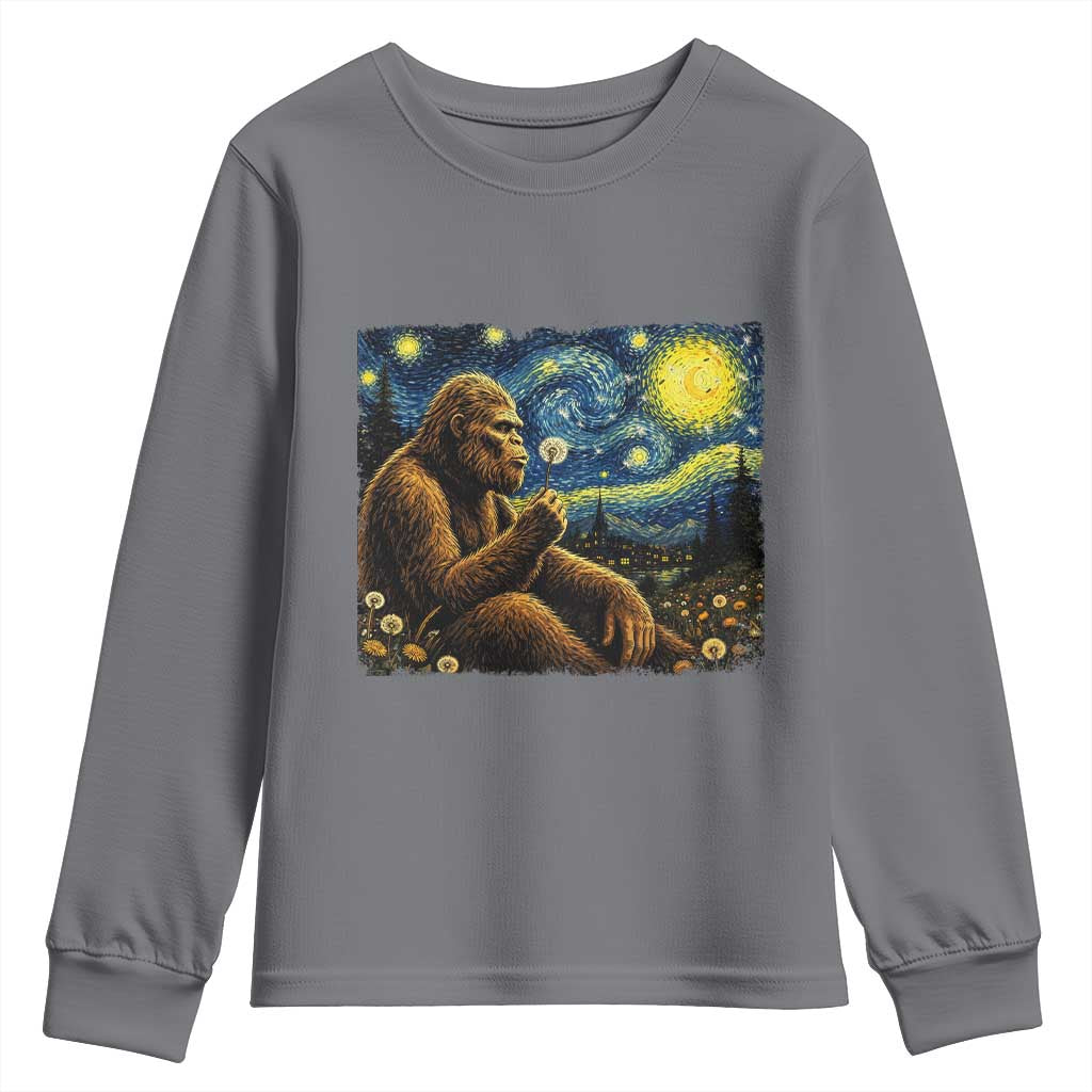 Bigfoot Blowing Dandelion Starry Night Youth Sweatshirt Cryptid Mythical Creature National Park Monster Gift