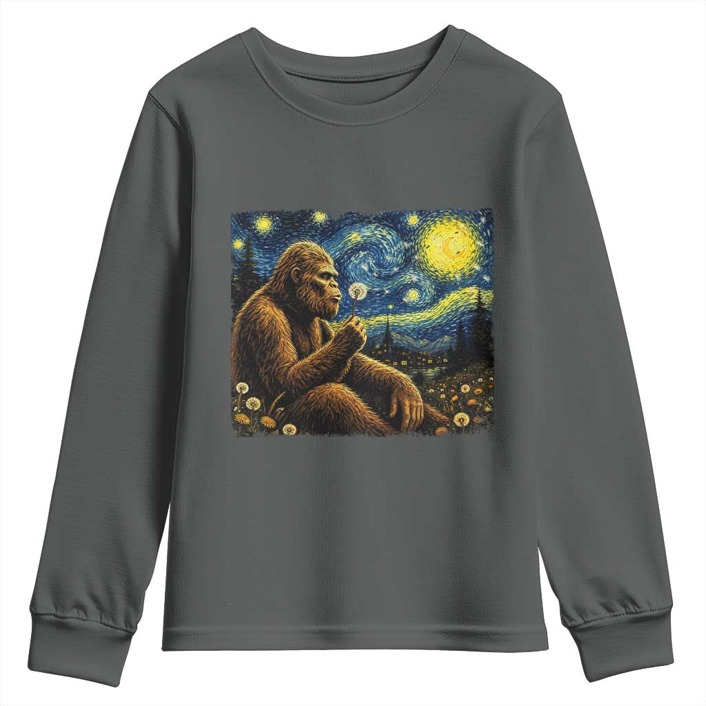 Bigfoot Blowing Dandelion Starry Night Youth Sweatshirt Cryptid Mythical Creature National Park Monster Gift