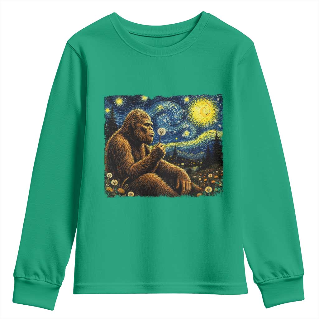 Bigfoot Blowing Dandelion Starry Night Youth Sweatshirt Cryptid Mythical Creature National Park Monster Gift