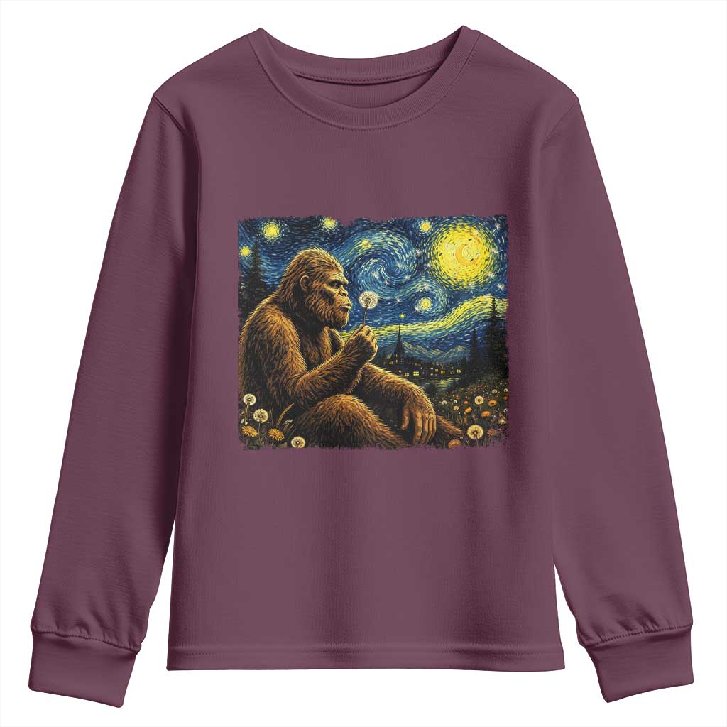 Bigfoot Blowing Dandelion Starry Night Youth Sweatshirt Cryptid Mythical Creature National Park Monster Gift