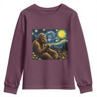 Bigfoot Blowing Dandelion Starry Night Youth Sweatshirt Cryptid Mythical Creature National Park Monster Gift