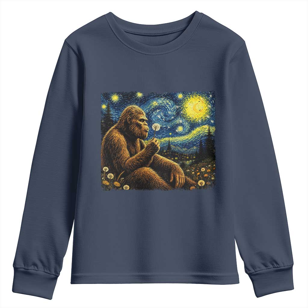 Bigfoot Blowing Dandelion Starry Night Youth Sweatshirt Cryptid Mythical Creature National Park Monster Gift