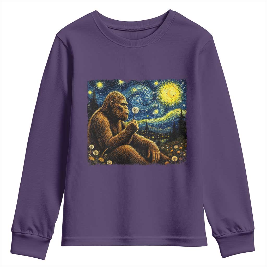 Bigfoot Blowing Dandelion Starry Night Youth Sweatshirt Cryptid Mythical Creature National Park Monster Gift
