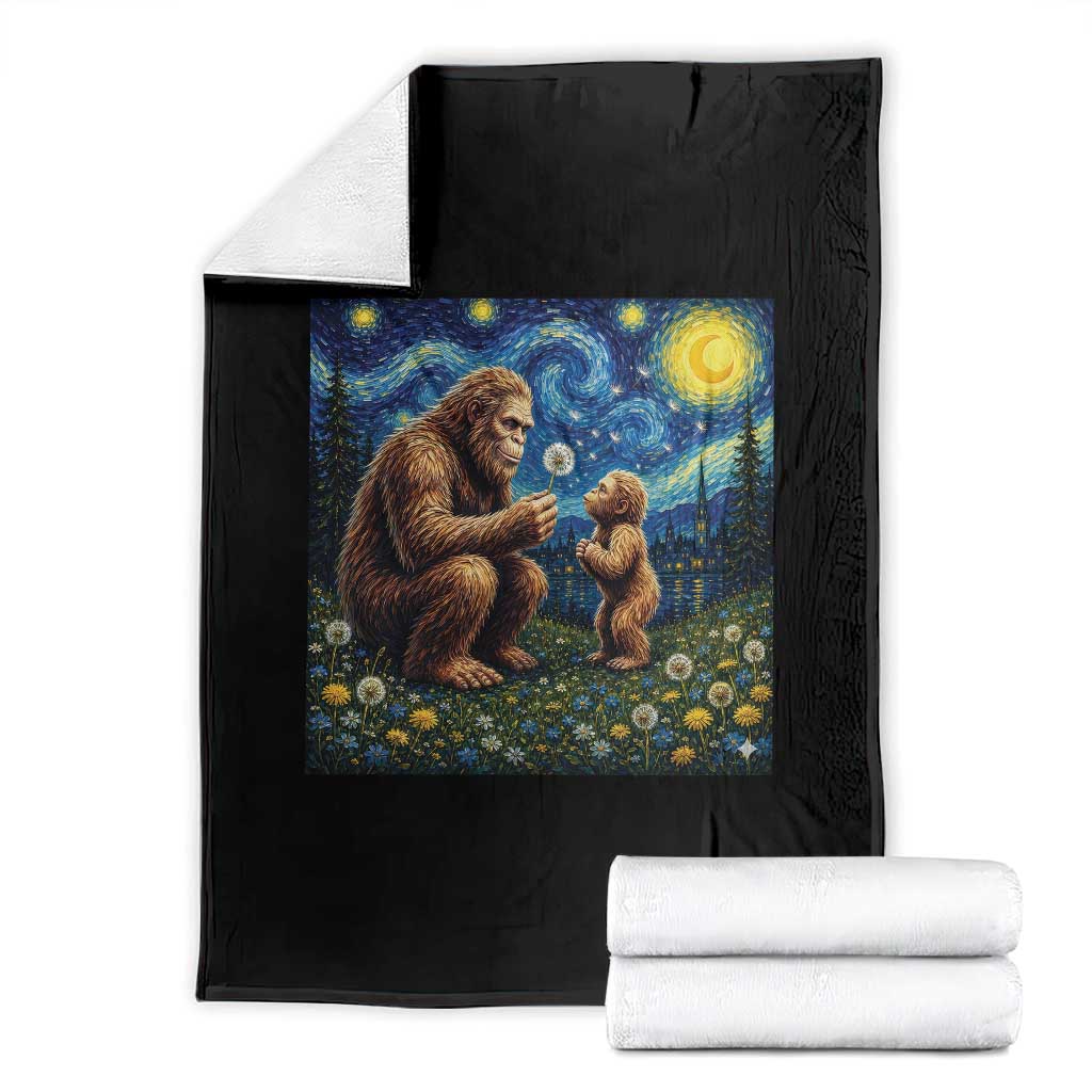 Bigfoot Blowing Dandelion Starry Night Throw Blanket Sasquatch Dad Fathers Day Father Son Matching