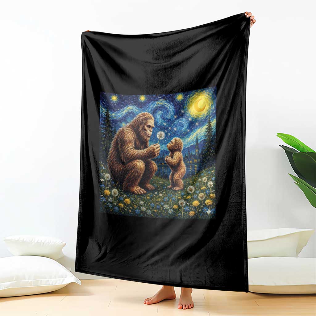 Bigfoot Blowing Dandelion Starry Night Throw Blanket Sasquatch Dad Fathers Day Father Son Matching