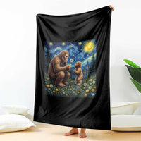 Bigfoot Blowing Dandelion Starry Night Throw Blanket Sasquatch Dad Fathers Day Father Son Matching