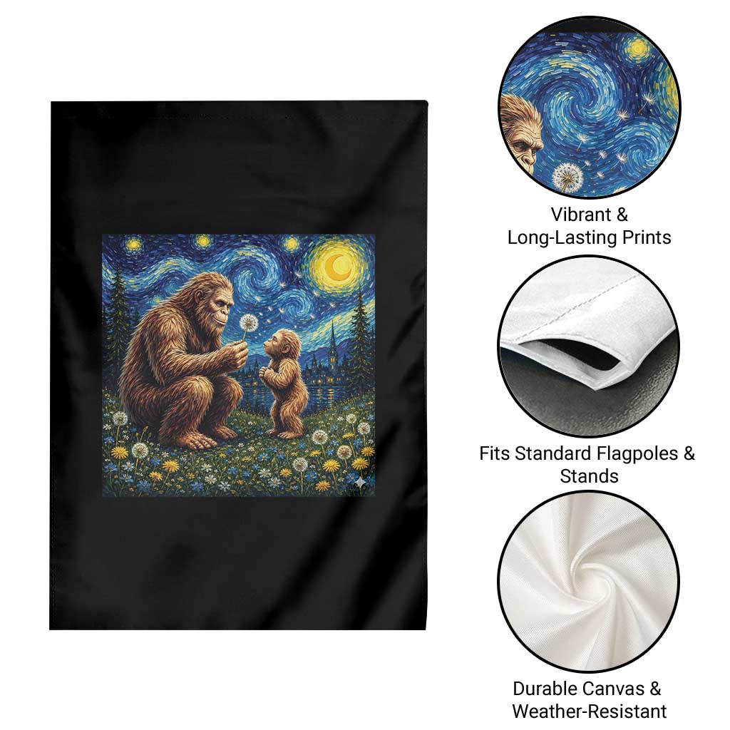 Bigfoot Blowing Dandelion Starry Night Garden Flag Sasquatch Dad Fathers Day Father Son Matching