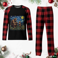 Bigfoot Blowing Dandelion Starry Night Plaid Pajama Set Sasquatch Dad Fathers Day Father Son Matching