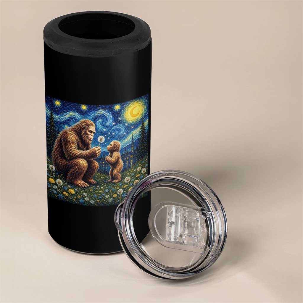 Bigfoot Blowing Dandelion Starry Night 4 in 1 Can Cooler Tumbler Sasquatch Dad Fathers Day Father Son Matching