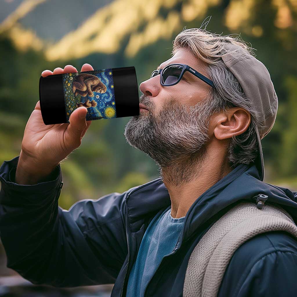 Bigfoot Blowing Dandelion Starry Night 4 in 1 Can Cooler Tumbler Sasquatch Dad Fathers Day Father Son Matching