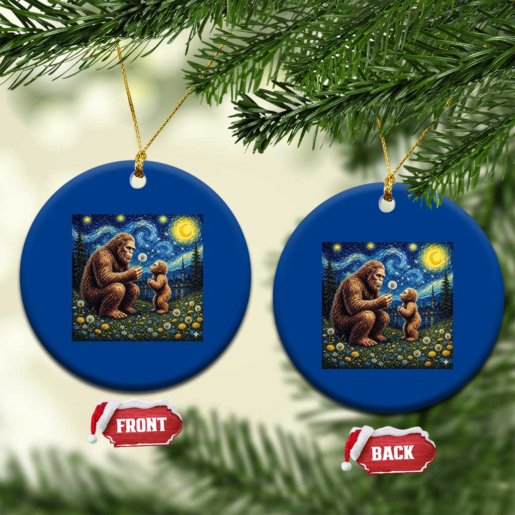 Bigfoot Blowing Dandelion Starry Night Ceramic Ornament Sasquatch Dad Fathers Day Father Son Matching