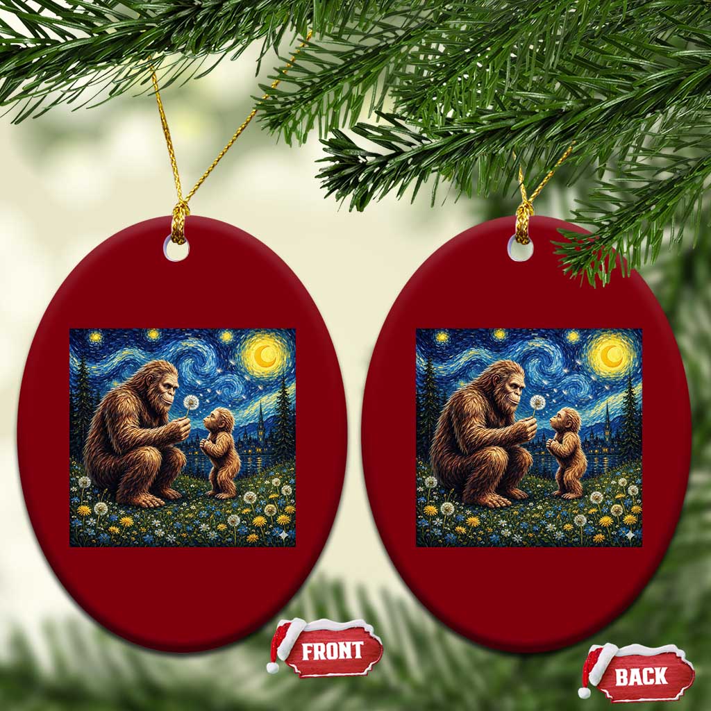 Bigfoot Blowing Dandelion Starry Night Ceramic Ornament Sasquatch Dad Fathers Day Father Son Matching