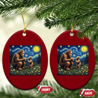Bigfoot Blowing Dandelion Starry Night Ceramic Ornament Sasquatch Dad Fathers Day Father Son Matching