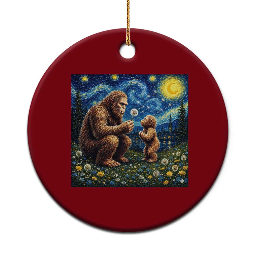 Bigfoot Blowing Dandelion Starry Night Ceramic Ornament Sasquatch Dad Fathers Day Father Son Matching