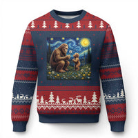 Bigfoot Blowing Dandelion Starry Night Ugly Christmas Sweater Sasquatch Dad Fathers Day Father Son Matching