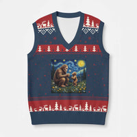 Bigfoot Blowing Dandelion Starry Night V-Neck Knit Sweater Vest Sasquatch Dad Fathers Day Father Son Matching