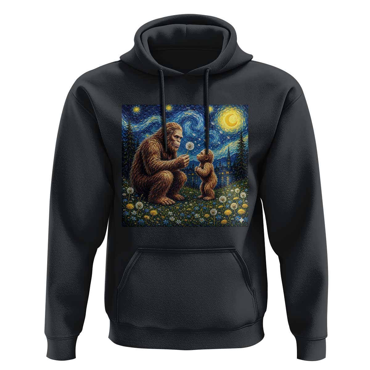 Bigfoot Blowing Dandelion Starry Night Hoodie Sasquatch Dad Fathers Day Father Son Matching