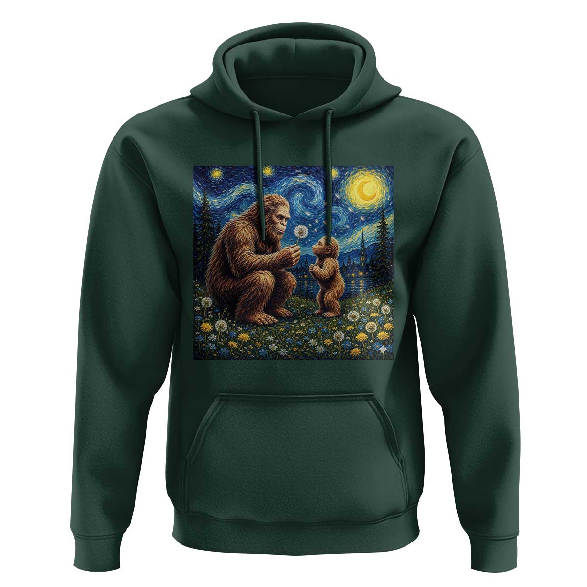 Bigfoot Blowing Dandelion Starry Night Hoodie Sasquatch Dad Fathers Day Father Son Matching