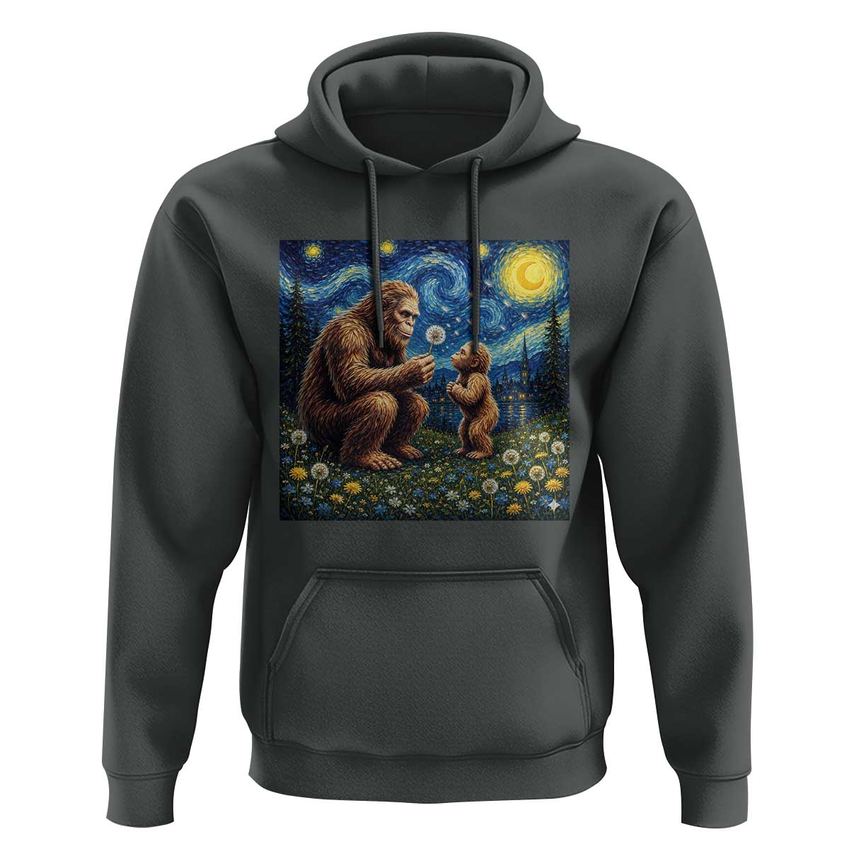 Bigfoot Blowing Dandelion Starry Night Hoodie Sasquatch Dad Fathers Day Father Son Matching