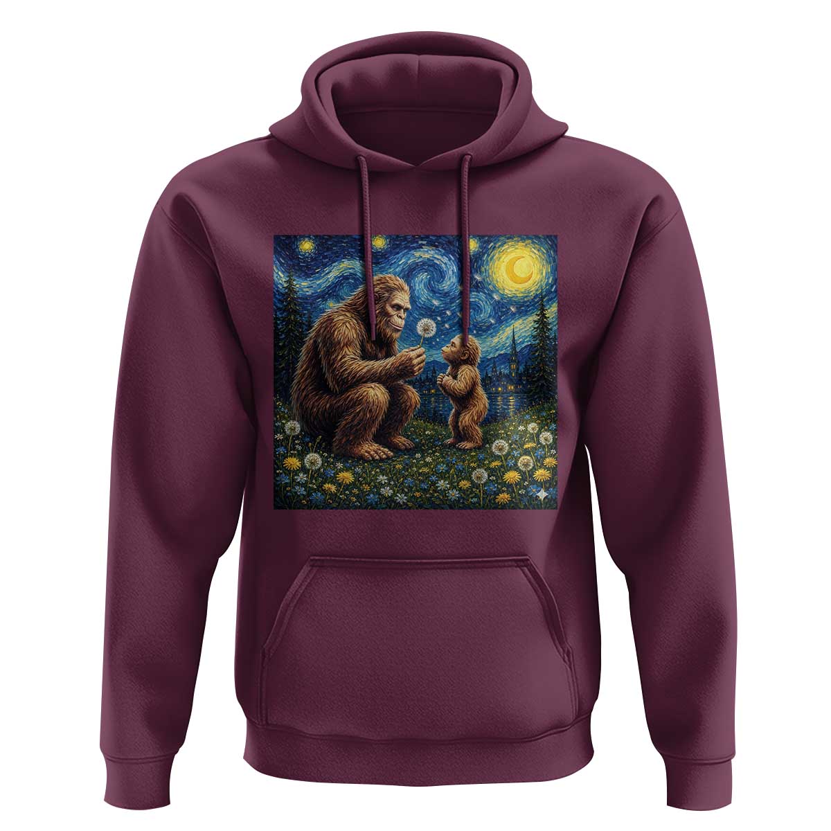 Bigfoot Blowing Dandelion Starry Night Hoodie Sasquatch Dad Fathers Day Father Son Matching