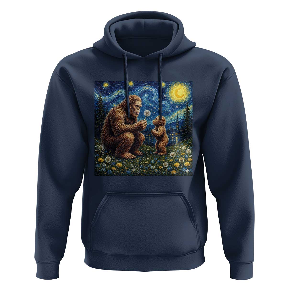 Bigfoot Blowing Dandelion Starry Night Hoodie Sasquatch Dad Fathers Day Father Son Matching
