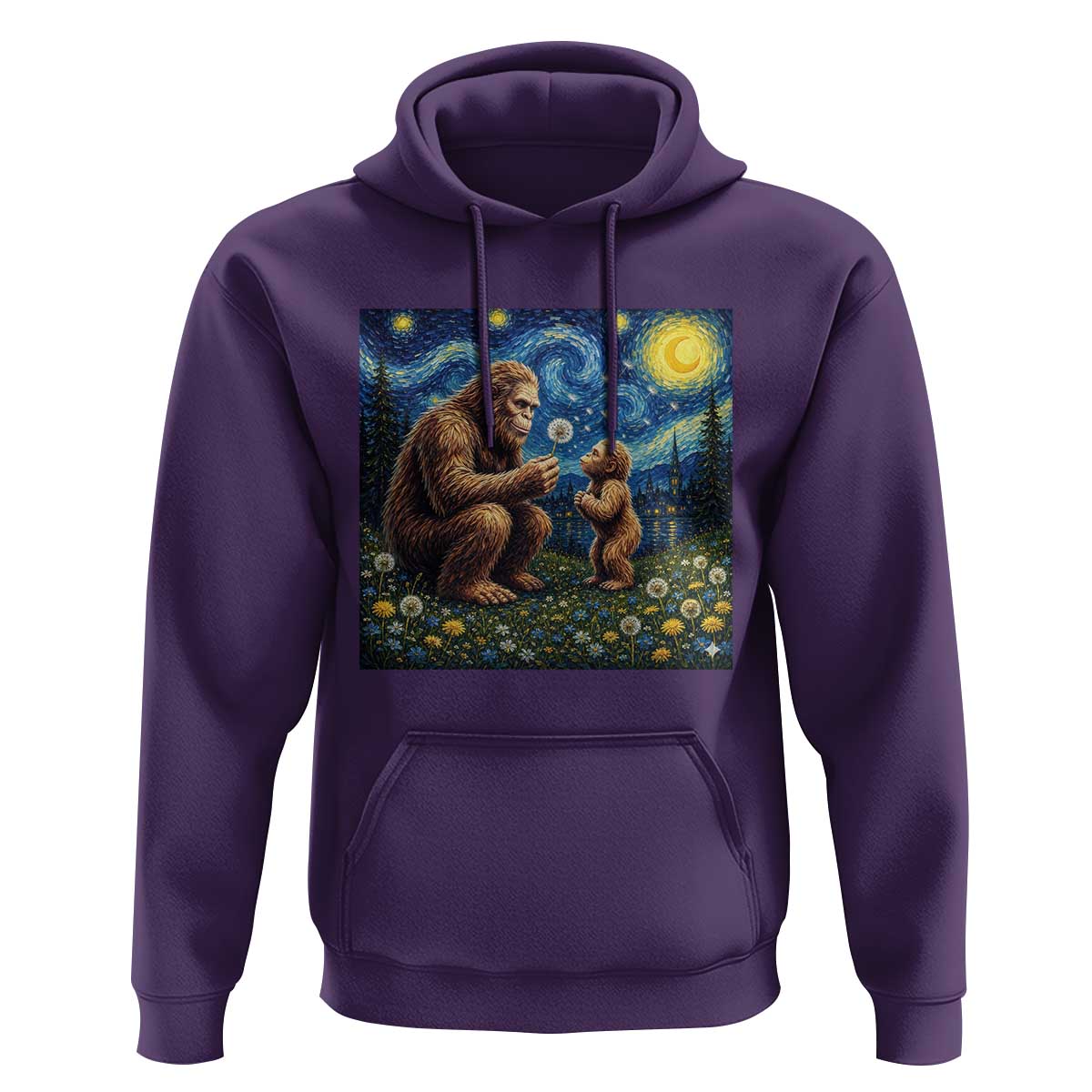 Bigfoot Blowing Dandelion Starry Night Hoodie Sasquatch Dad Fathers Day Father Son Matching