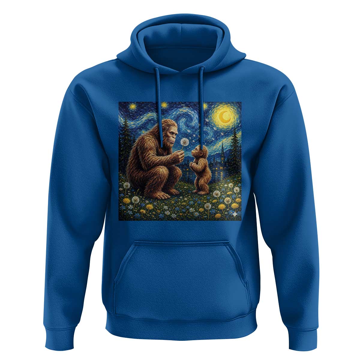 Bigfoot Blowing Dandelion Starry Night Hoodie Sasquatch Dad Fathers Day Father Son Matching