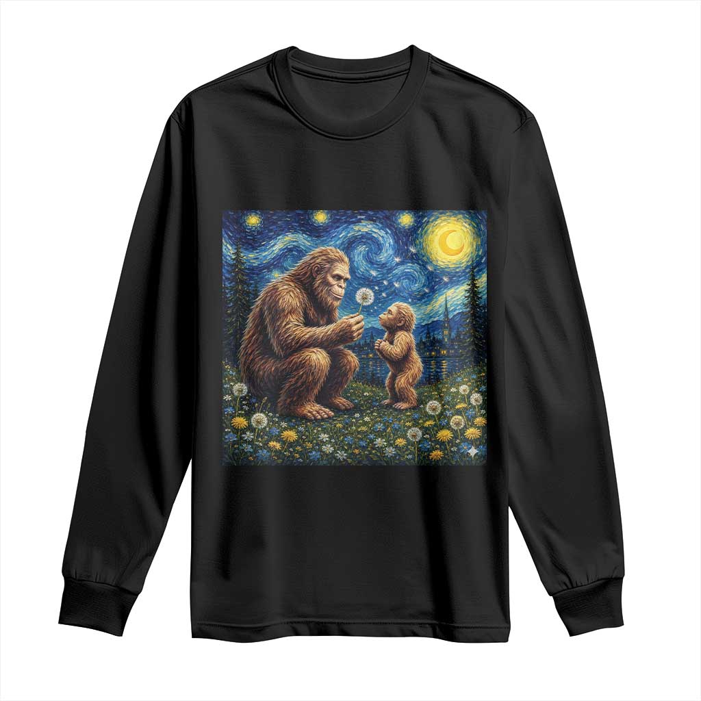 Bigfoot Blowing Dandelion Starry Night Long Sleeve Shirt Sasquatch Dad Fathers Day Father Son Matching