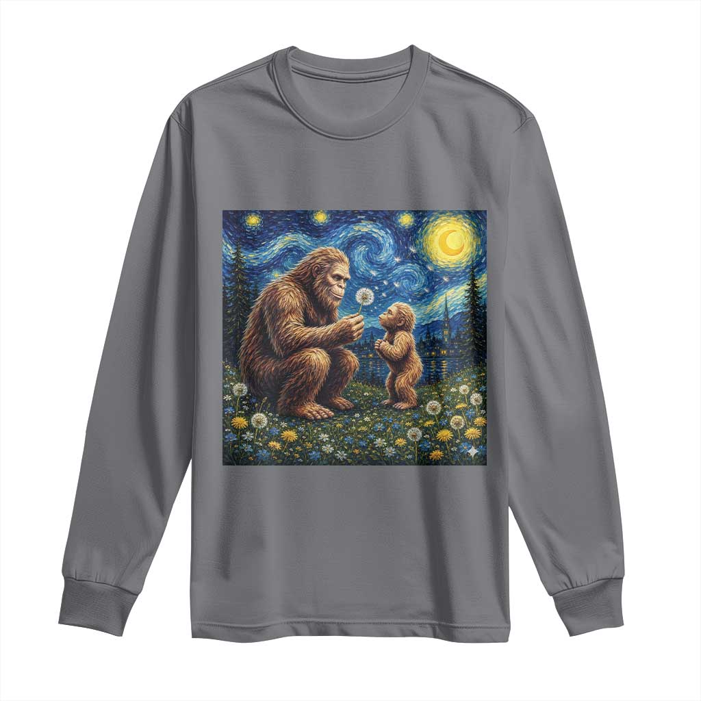 Bigfoot Blowing Dandelion Starry Night Long Sleeve Shirt Sasquatch Dad Fathers Day Father Son Matching