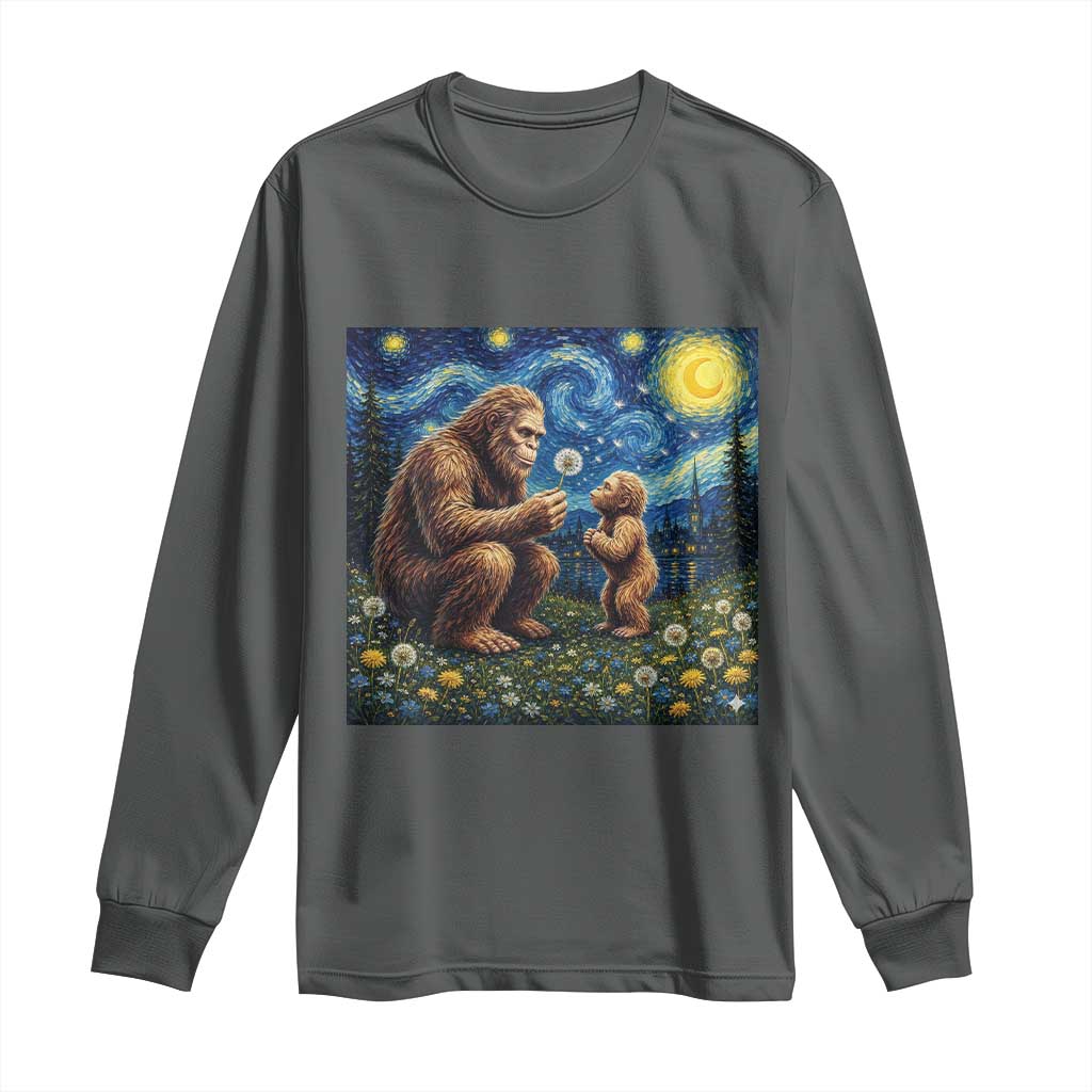 Bigfoot Blowing Dandelion Starry Night Long Sleeve Shirt Sasquatch Dad Fathers Day Father Son Matching